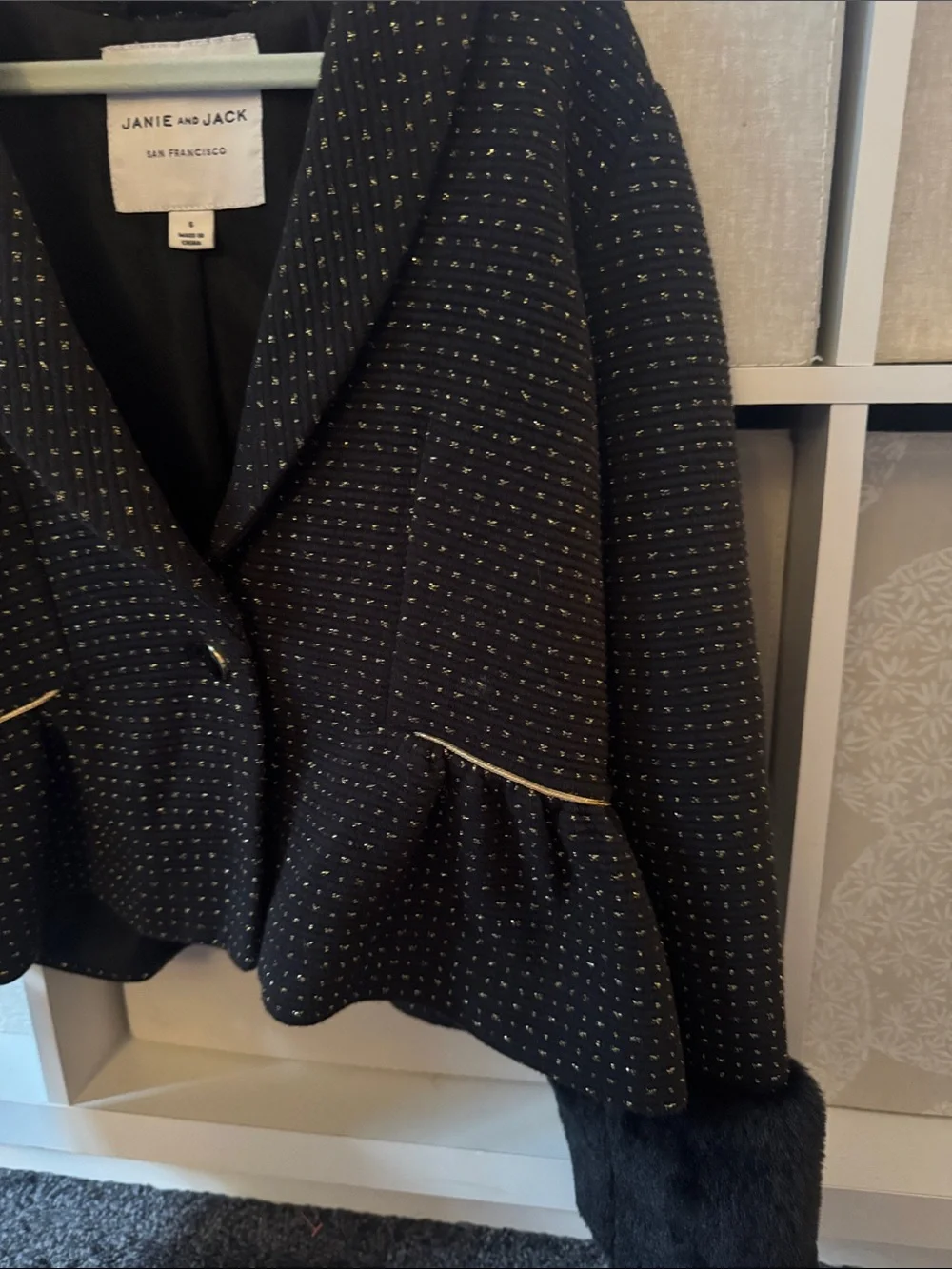 Janie and Jack Black Blazer with Fur Cuffs